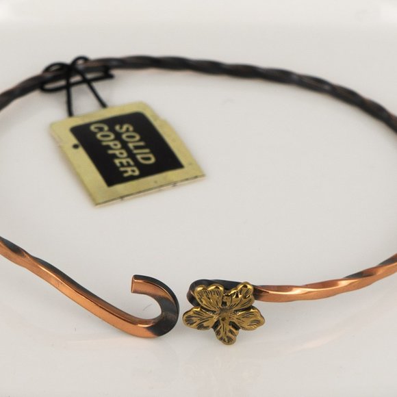Vintage Solid Copper Hibiscus Flower Bangle Bracelet Hook Clasp Twisted 7 inch - Picture 5 of 5